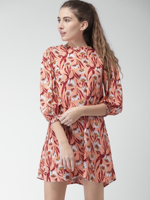 

FOREVER 21 Women Peach-Coloured Printed A-Line Dress