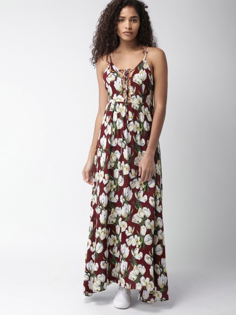 

FOREVER 21 Women Maroon & White Printed Maxi Dress