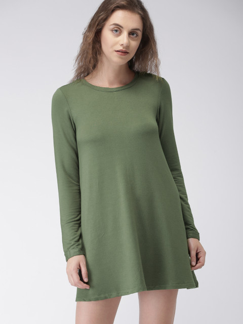 

FOREVER 21 Women Green Solid A-Line Dress