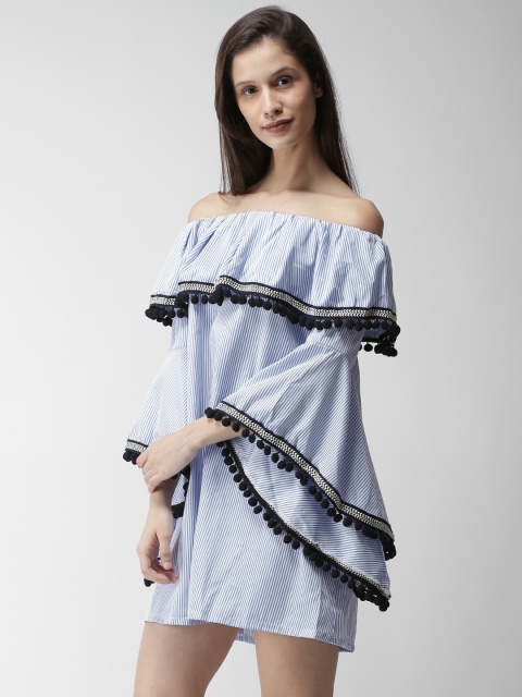 

FOREVER 21 Women Blue & White Striped A-Line Dress