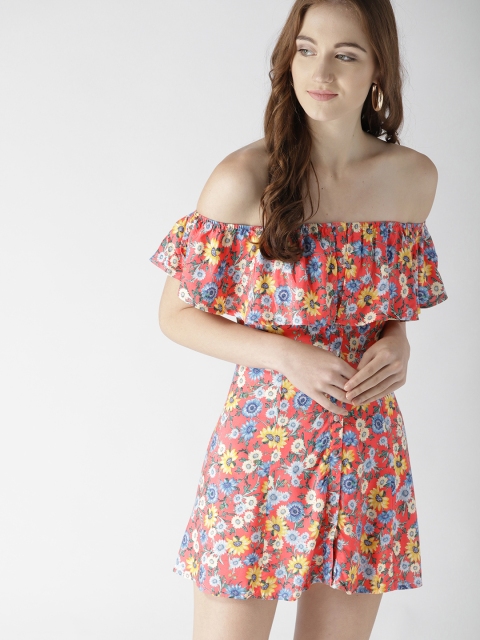 

FOREVER 21 Women Coral Pink Printed A-Line Dress