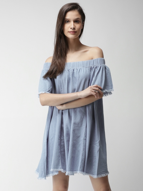 

FOREVER 21 Women Blue Solid A-Line Dress