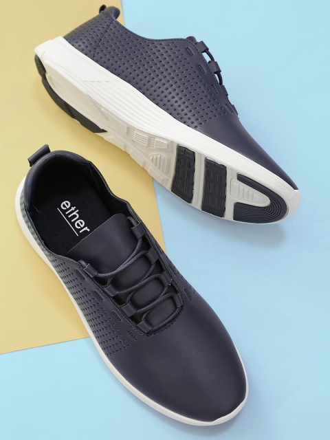 

ether Men Navy Blue Perforated Sneakers