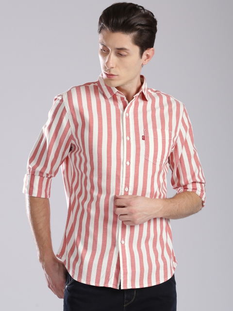 

Levis Men Red & Off-White Regular Fit Striped Casual Shirt