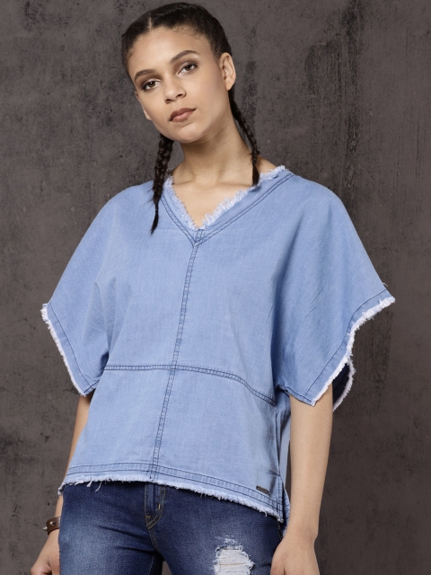 

Roadster Women Blue Solid Styled Back Top