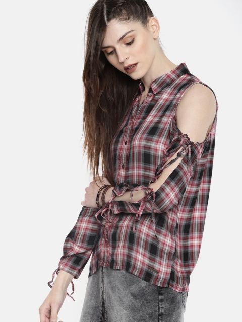 

Roadster Women Red Checked Shirt Style Top