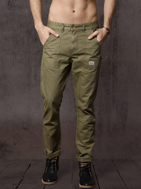 

Roadster Time Travlr Men Olive Green Regular Fit Solid Regular Trousers