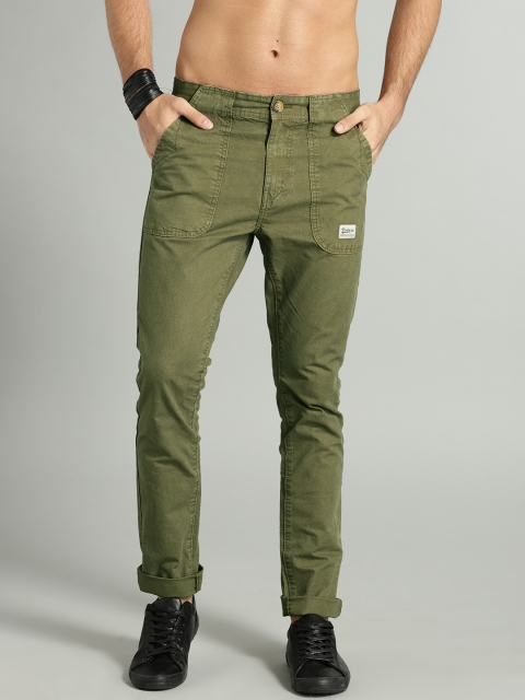 

Roadster Men Olive Green Regular Fit Solid Regular Trousers