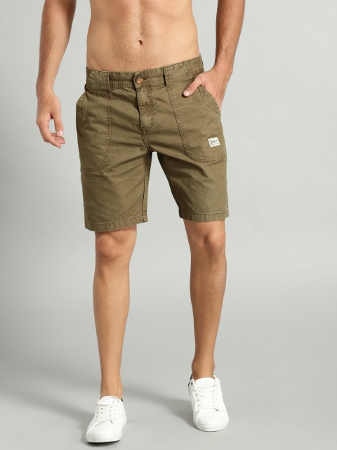 

Roadster Men Olive Green Solid Shorts