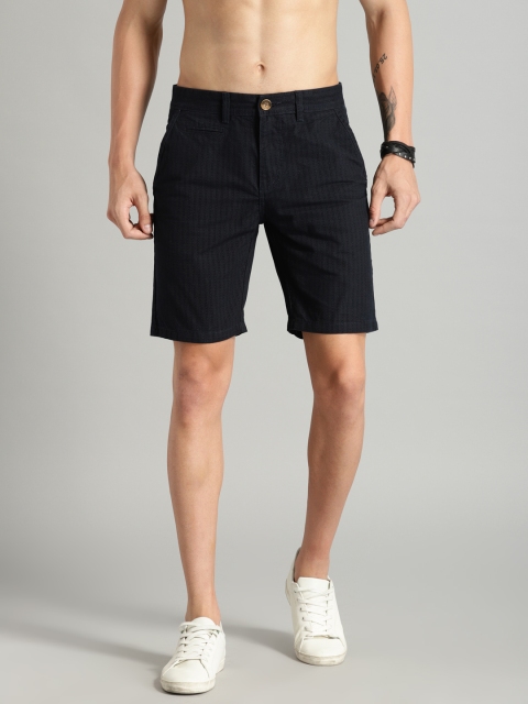 

Roadster Men Navy Blue Striped Regular Fit Regular Shorts