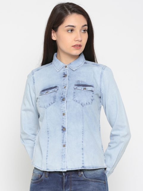 

Pepe Jeans Women Blue Regular Fit Solid Casual Shirt