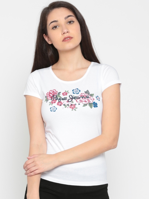 

Pepe Jeans Women White Printed T-shirt