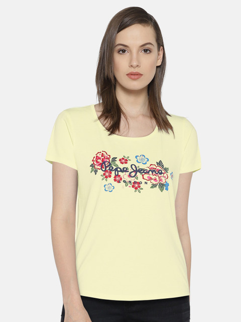 

Pepe Jeans Women Yellow Printed T-shirt