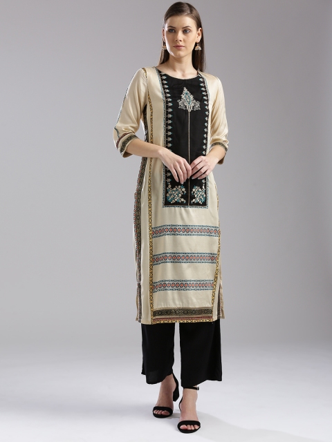 

W Women Beige Embroidered Straight Kurta