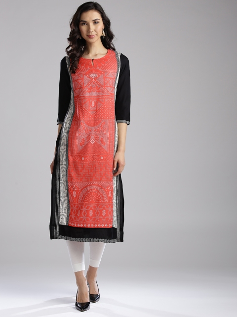 

W Women Red & Black Printed Straignt Kurta