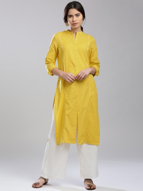 

W Women Yellow Solid Straight Kurta