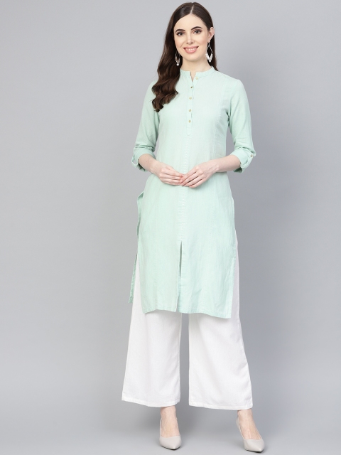 

W Women Green Solid Straight Kurta