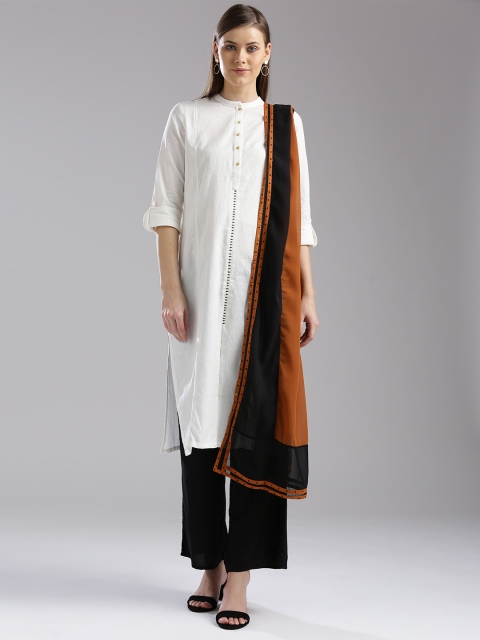 

W Rust Brown & Black Colourblocked Dupatta