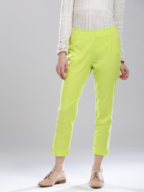

W Women Lime Green Regular Fit Solid Cropped Regular Trousers