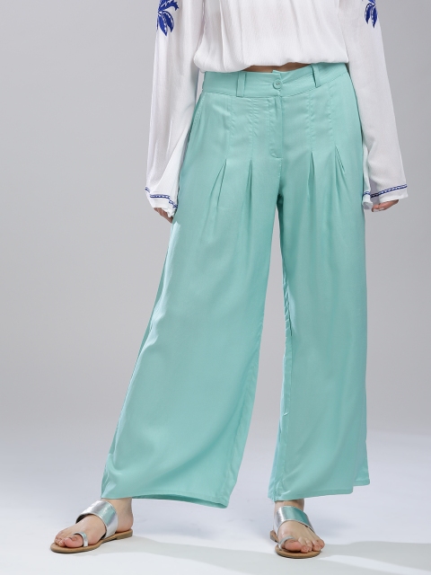 

W Women Blue Solid Wide Leg Palazzos