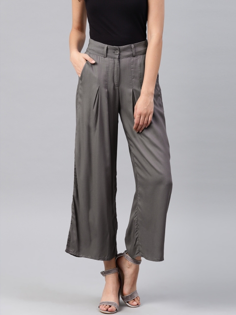 

W Women Grey Smart Regular Fit Solid Cropped Parallel Trousers