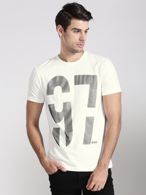 

BOSS Green Men White Printed Round Neck T-shirt