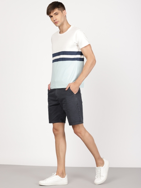 

ether Men White & Blue Colourblocked Round Neck T-shirt