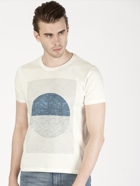 

ether Men White Printed Round Neck T-shirt