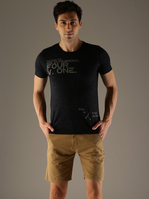 

Flying Machine Men Black Printed Round Neck T-Shirt