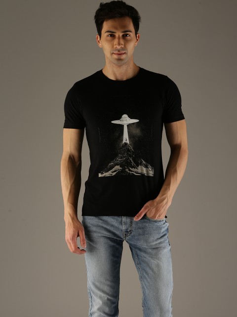 

Flying Machine Men Black Printed Glow In The Dark T-shirt