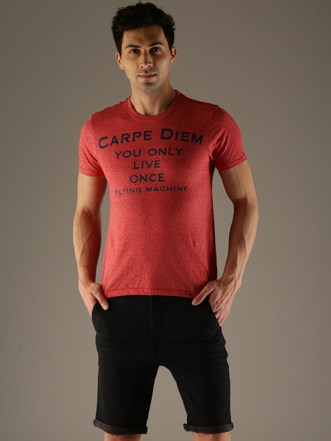 

Flying Machine Men Red Printed Round Neck T-shirt