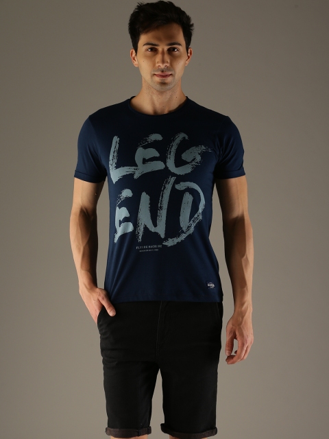 

Flying Machine Men Blue Printed Round Neck Pure Cotton T-shirt