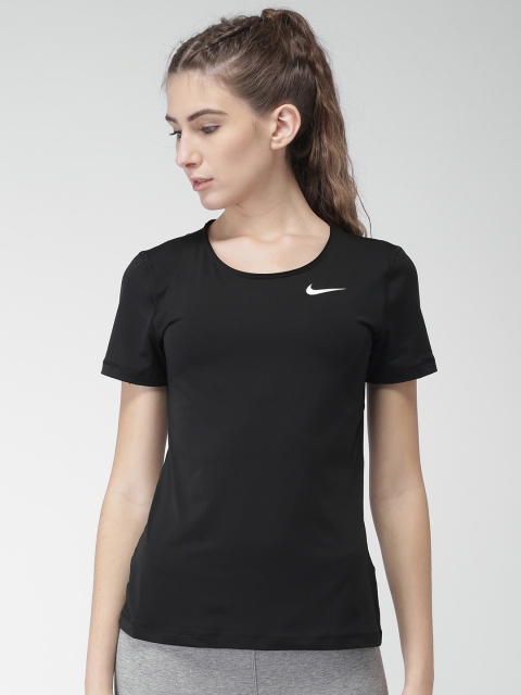 

Nike Women Black Self Design AS W NP Mesh T-shirt
