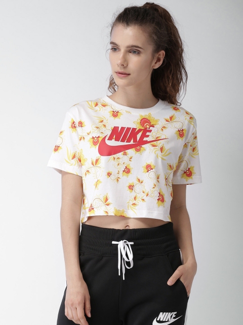 

Nike Women White & Yellow Printed AOP FLORAL T-shirt