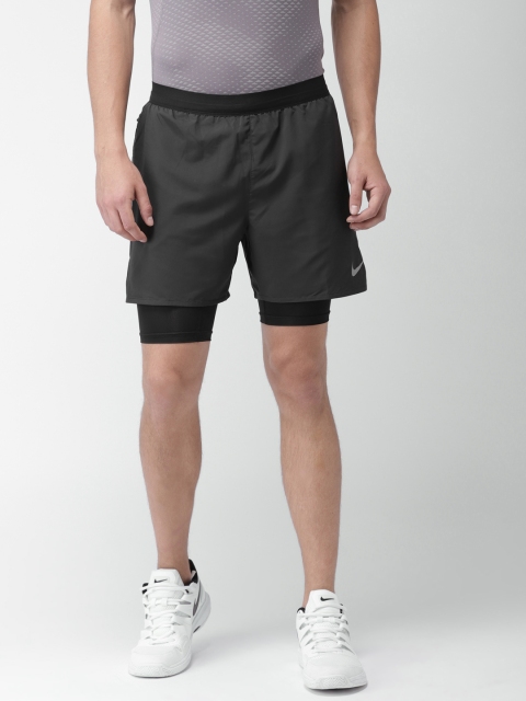 

Nike Men Black Solid Regular Fit AS M NK DSTNCE 2IN1 Sports Shorts