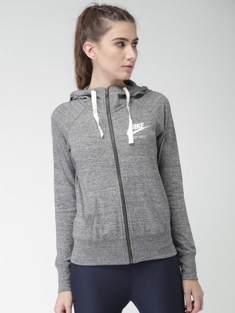 

Nike Women Grey Melange Self Design Sporty Jacket