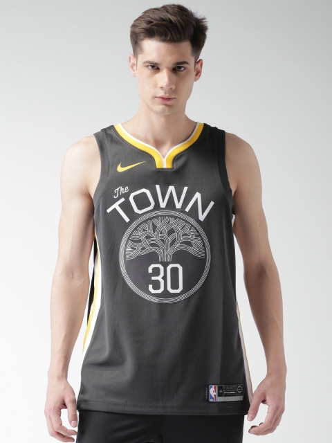 

Nike Men Charcoal Grey GSW M NK SWGMN JSY ALT1 Printed Basketball T-shirt