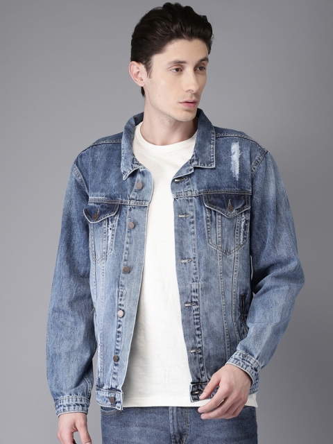 

HERE&NOW Men Blue Solid Denim Jacket