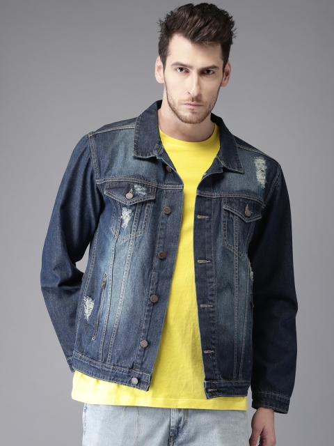 

HERE&NOW Men Blue Solid Denim Jacket