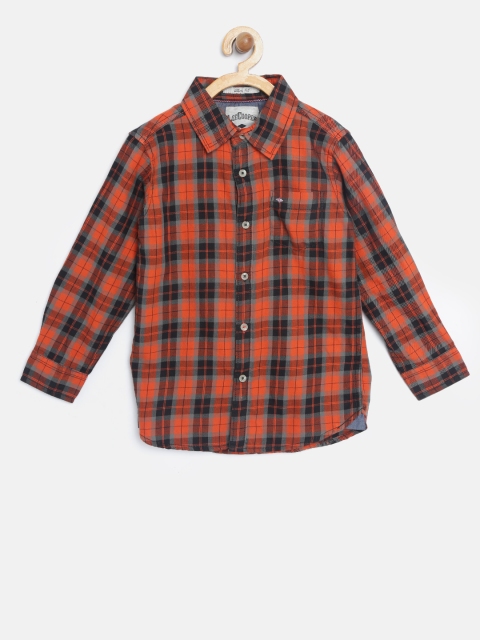 

Lee Cooper Boys Orange & Navy Blue Slim Fit Checked Casual Shirt