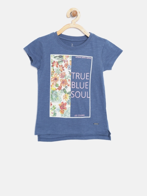 

Lee Cooper Girls Blue Printed Round Neck Pure Cotton T-shirt