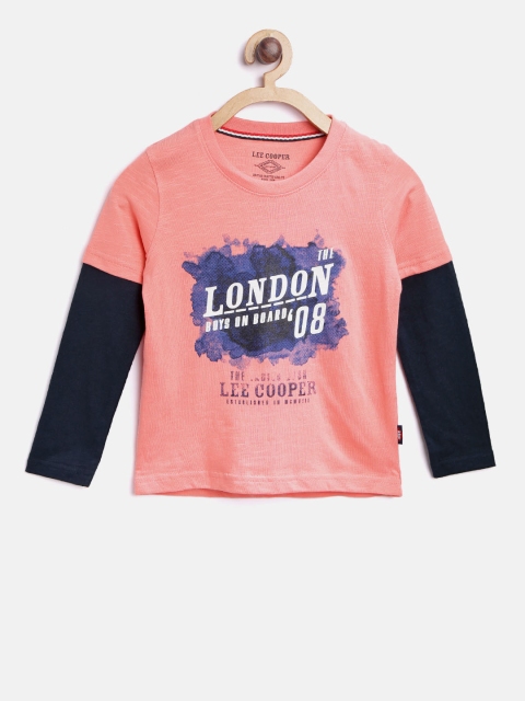 

Lee Cooper Boys Peach-Coloured Printed Round Neck T-shirt