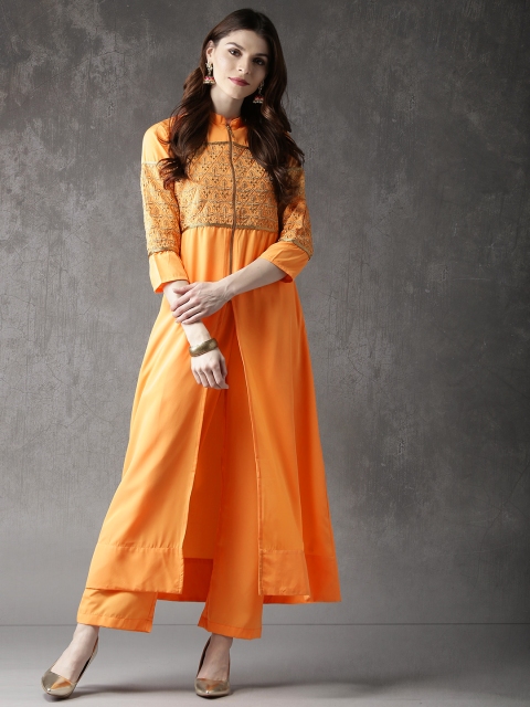 

Anouk Women Light Orange Yoke Design A-Line Kurta with Palazzos