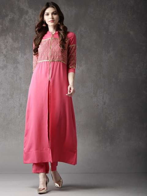 

Anouk Women Pink Yoke Design A-Line Kurta with Palazzos
