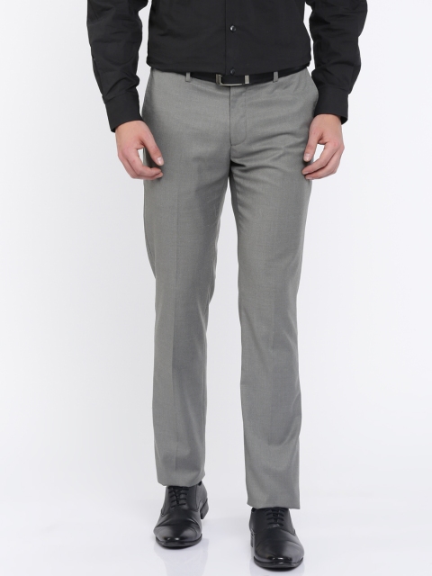 

U.S. Polo Assn. Men Grey Slim Fit Solid Formal Trousers