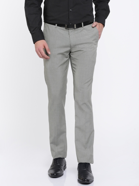 

U.S. Polo Assn. Men Grey Slim Fit Self-Design Formal Trousers