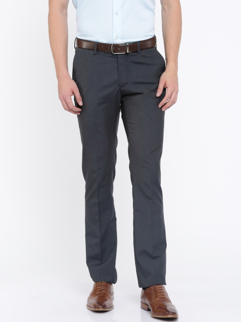 

U.S. Polo Assn. Men Navy Slim Fit Self-Design Formal Trousers, Navy blue