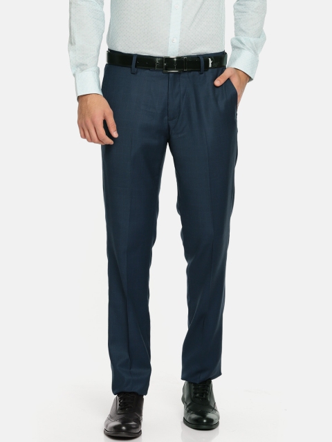 

U.S. Polo Assn. Men Navy Blue Slim Fit Checked Formal Trousers