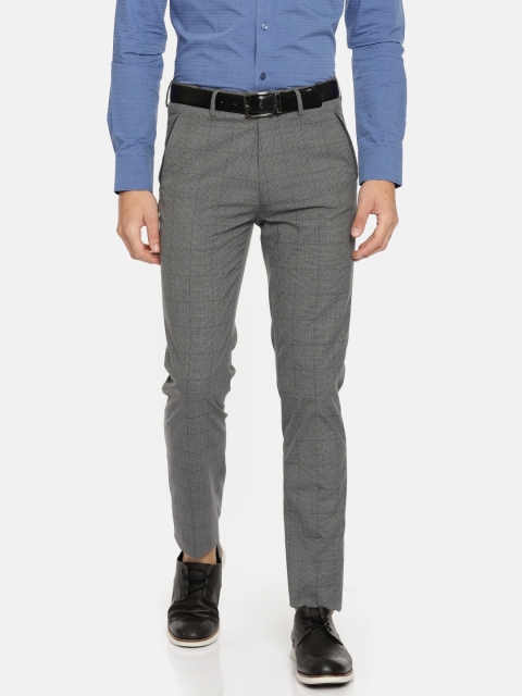 

U.S. Polo Assn. Men Grey Super Slim Fit Checked Smart Casual Trousers