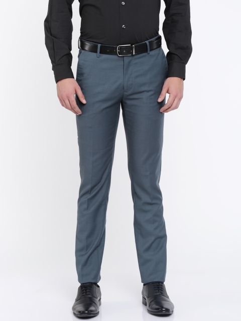 

U.S. Polo Assn. Men Blue Super Slim Fit Self-Design Formal Trousers